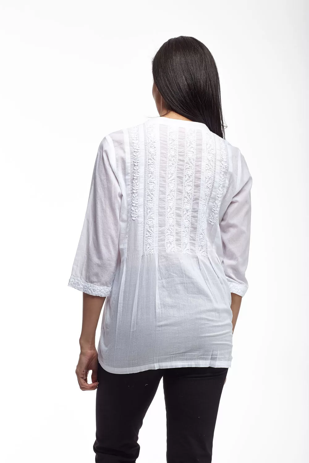 La Cera 100% Cotton Button Front Embroidered Top