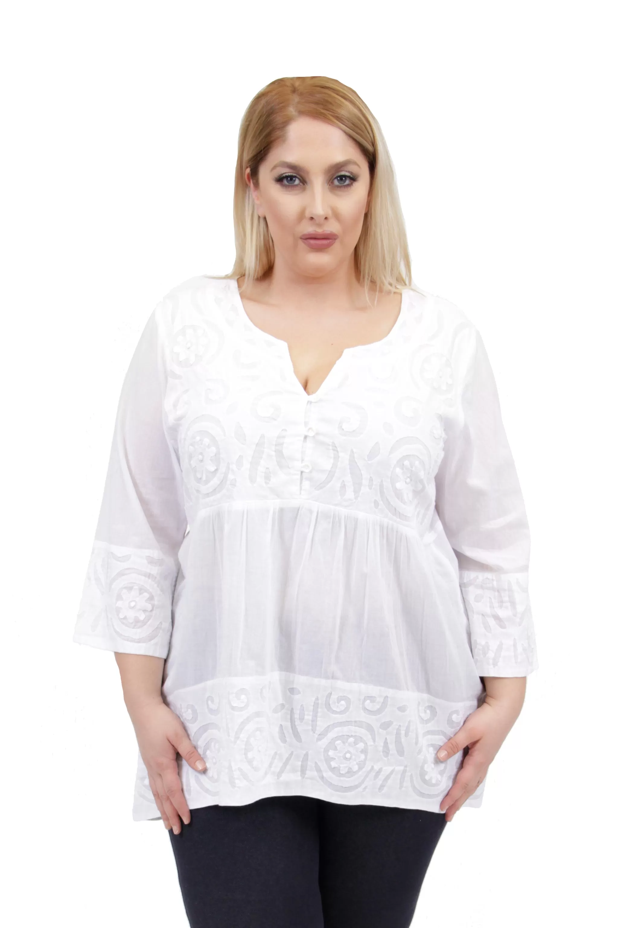 La Cera Plus Size Applique Trimmed Tunic