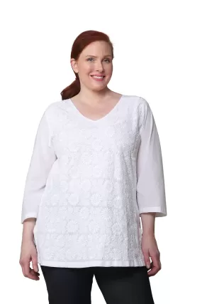 La Cera Plus Size Full Embroidered V-Neck Tunic