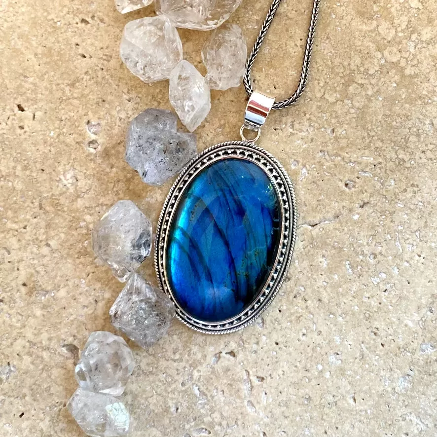 Labradorite Large Oval Gem Pendant - Tulsi