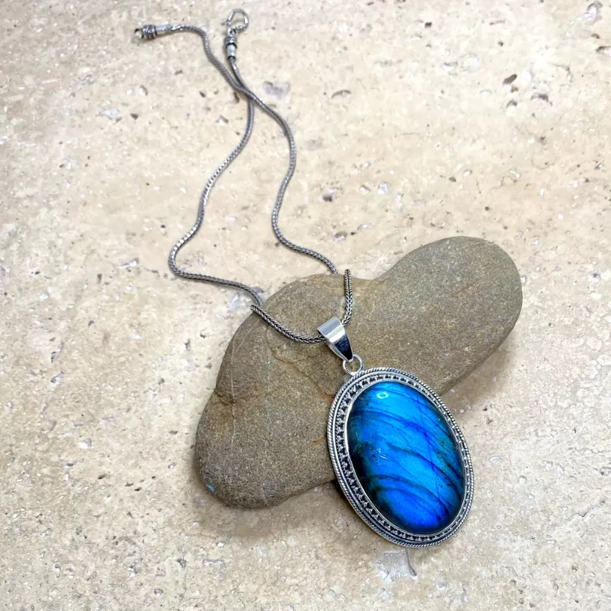 Labradorite Large Oval Gem Pendant - Tulsi