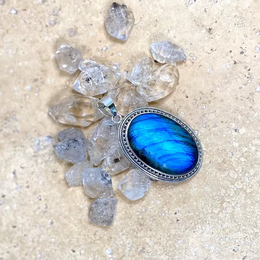 Labradorite Large Oval Gem Pendant - Tulsi