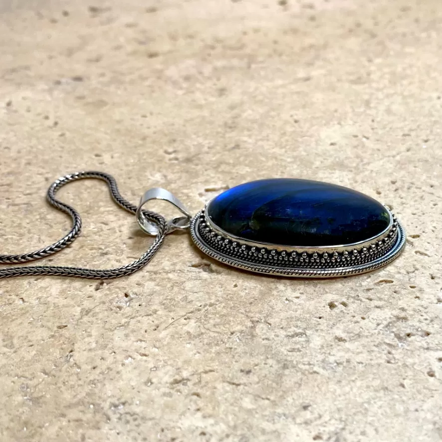 Labradorite Large Oval Gem Pendant - Tulsi