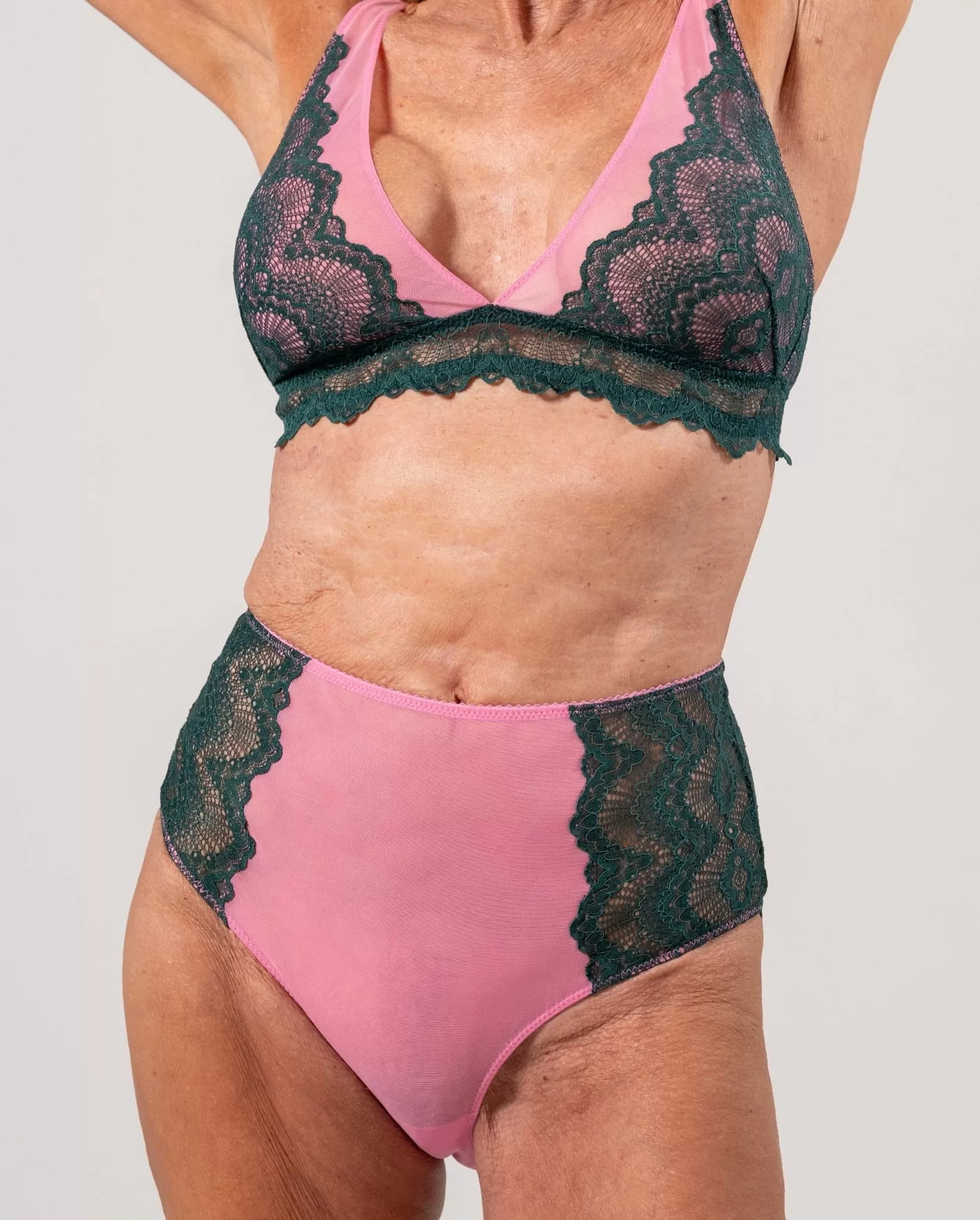 Lace Highwaist Briefs Pine/Candy Pink