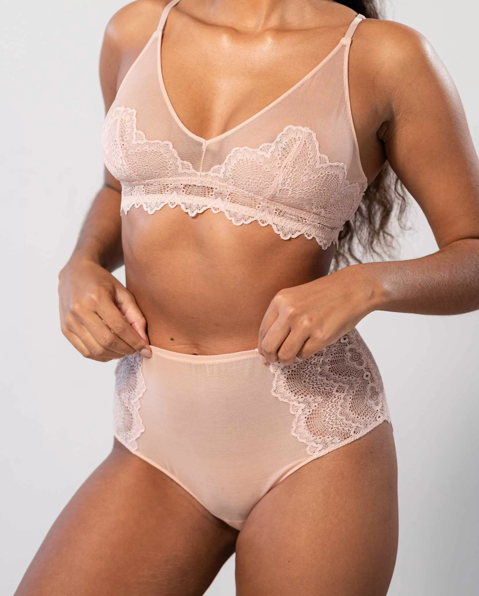 Lace Mesh Highwaist Briefs Nude