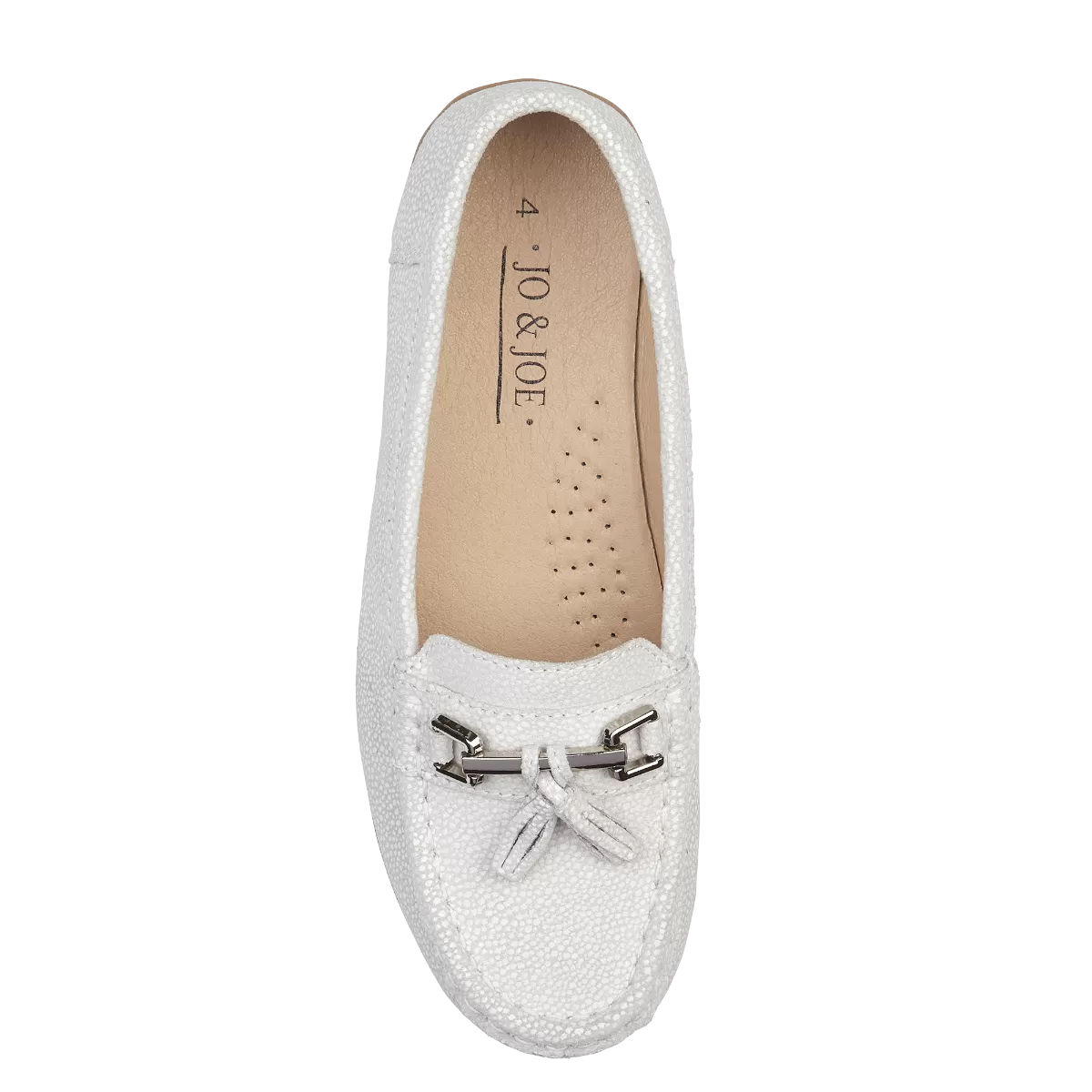 Ladies Leather Slip on White Shoes Tahiti Flat Jo & Joe