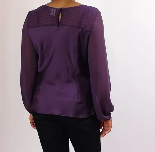 LADIES PURPLE TWISTED NECK EMBOSSED SPOT/CHIFFON BACK NECK - Unbranded