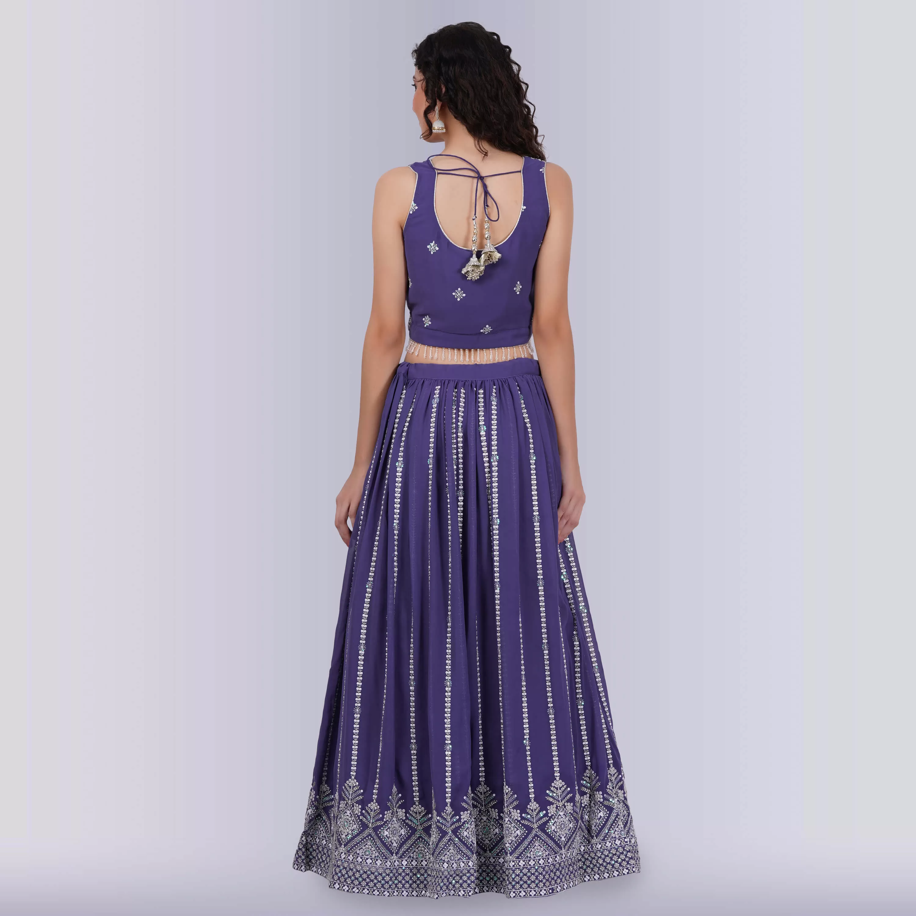 Lehenga Choli With White Sequin - Purple