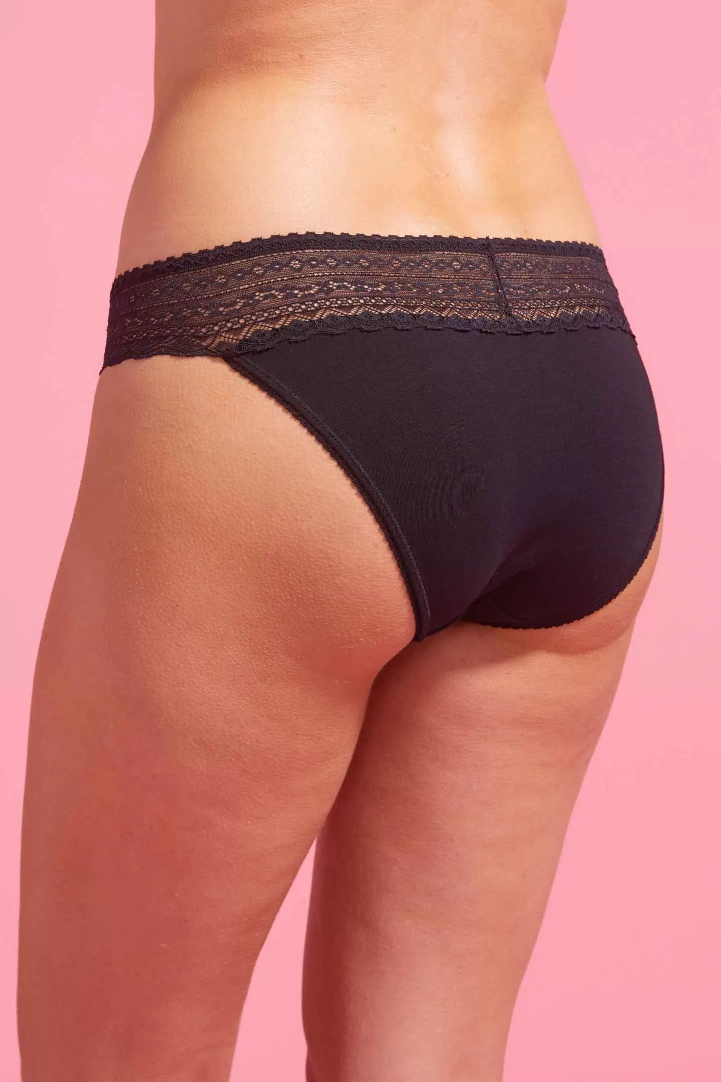 Lily Cotton & Lace Bikini Knicker Black