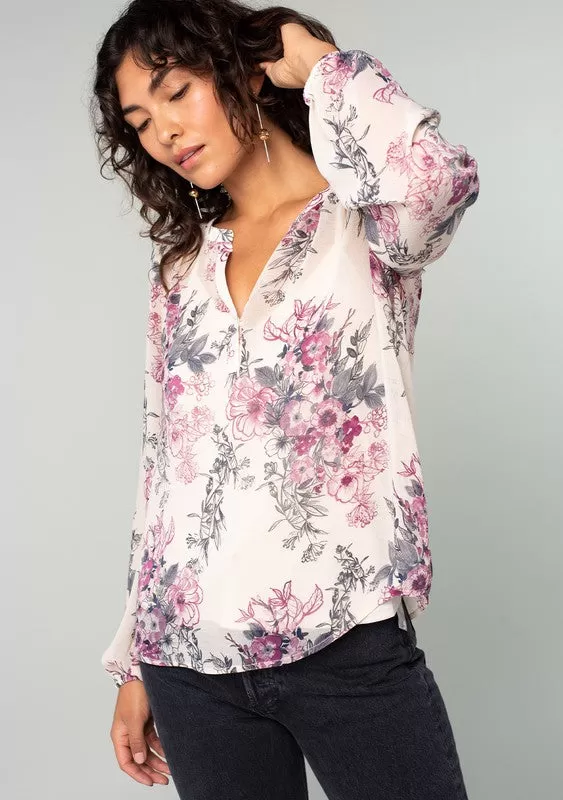 Lovestitch Sheer Floral Long Sleeve Blouse