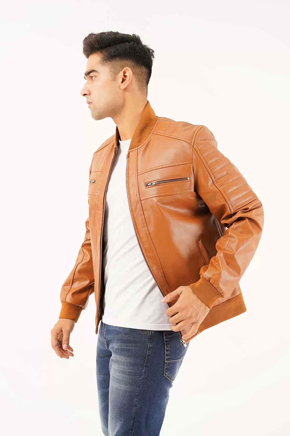 Men's Leather Bomber Jacket