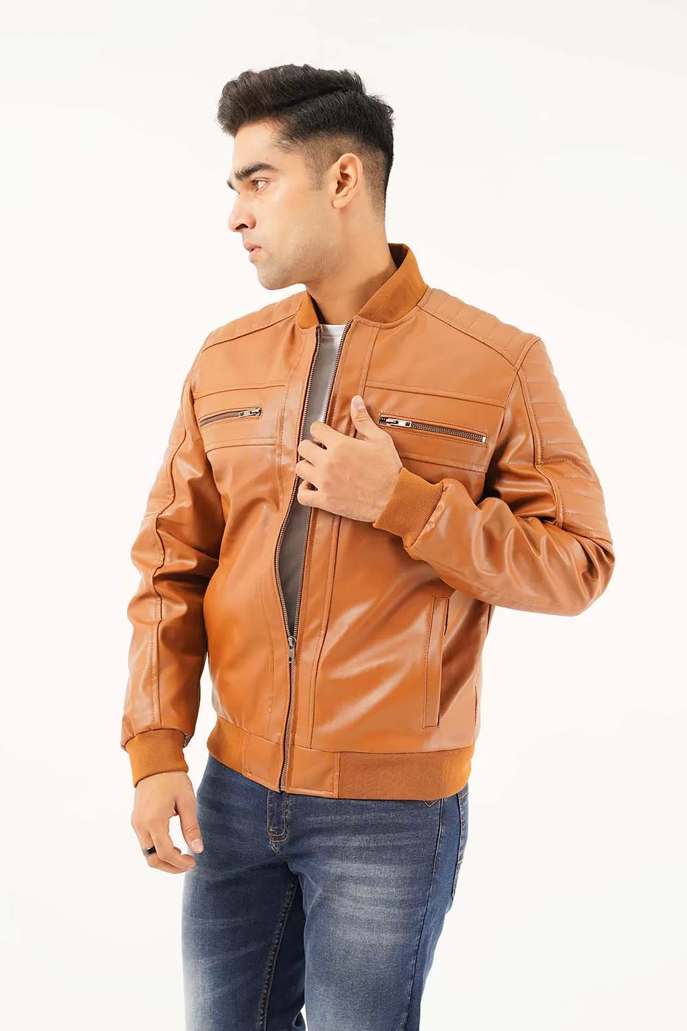 Men's Leather Bomber Jacket