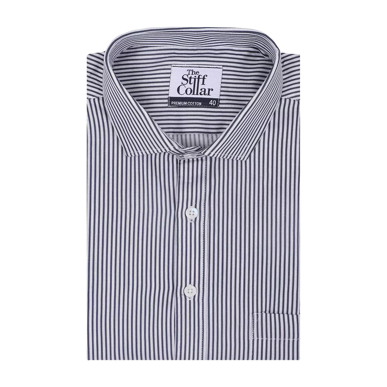 Monti French Navy Blue Stripes Satin Half Sleeve Shirt