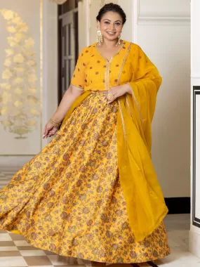 Mustard Georgette Embellished Lehenga Choli Dupatta