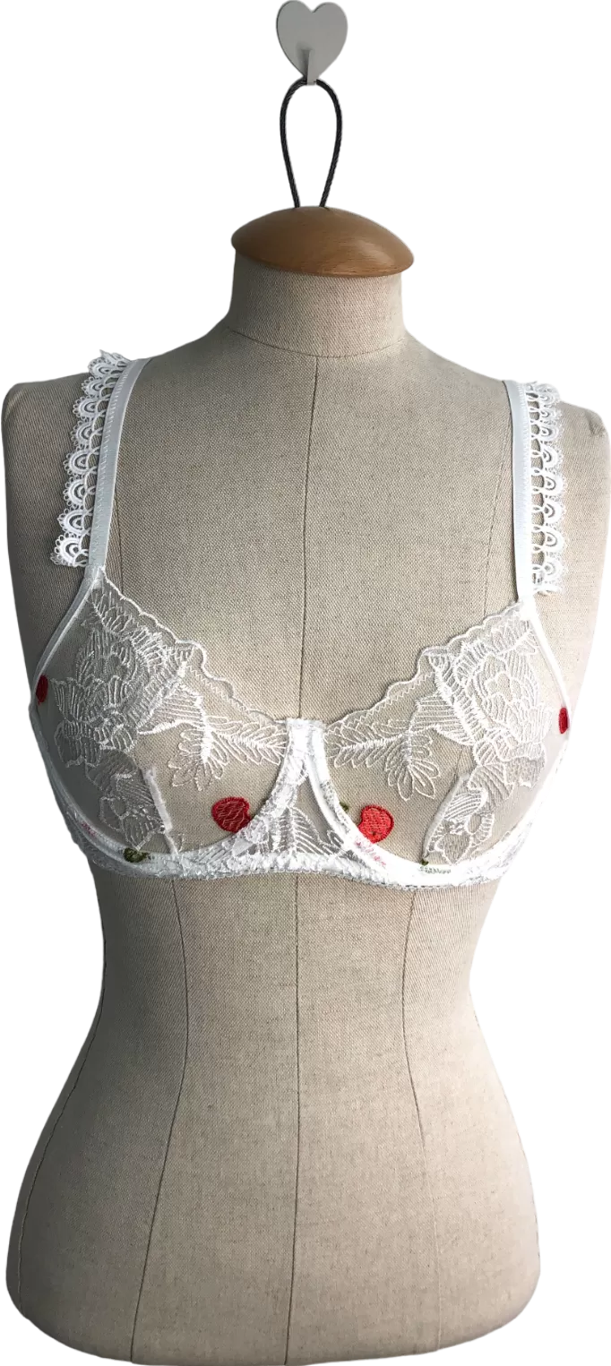 Nasty Gal White Embroidered Cherry Underwire Bra UK 8