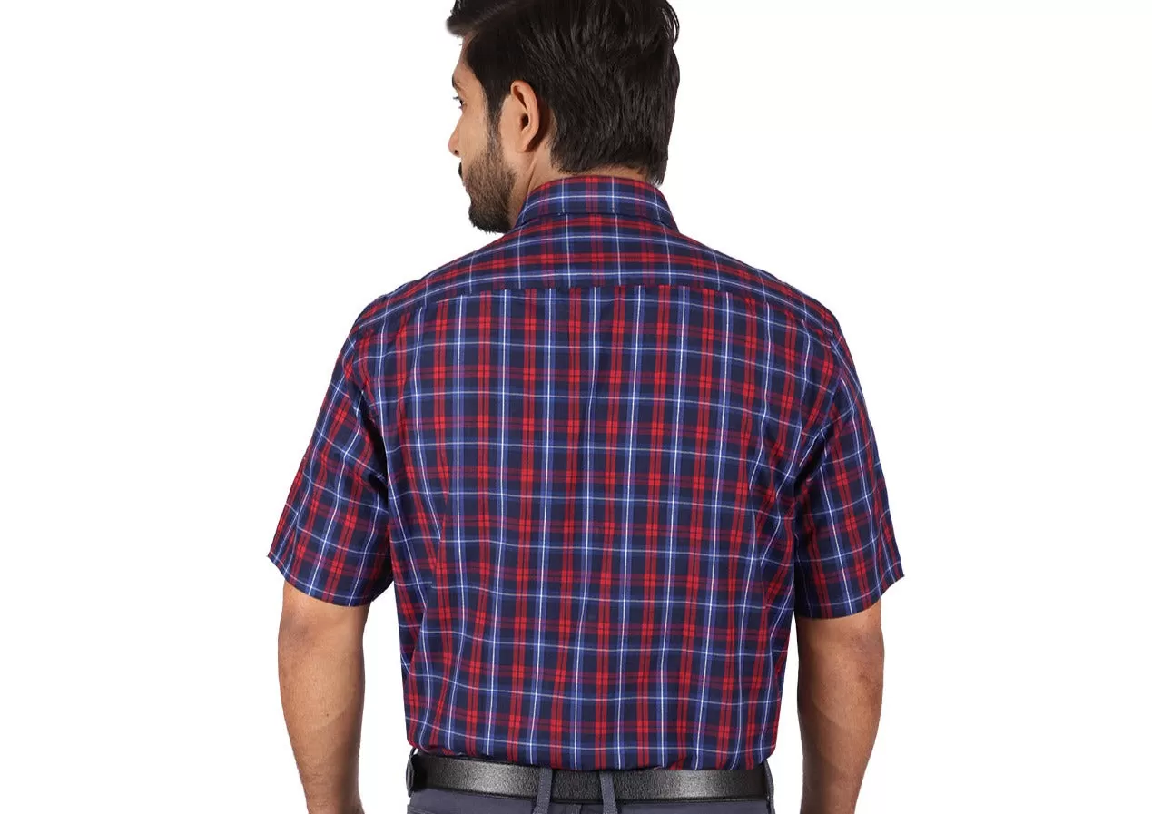 Navy & Red Graph Check Half Sleeve Shirt