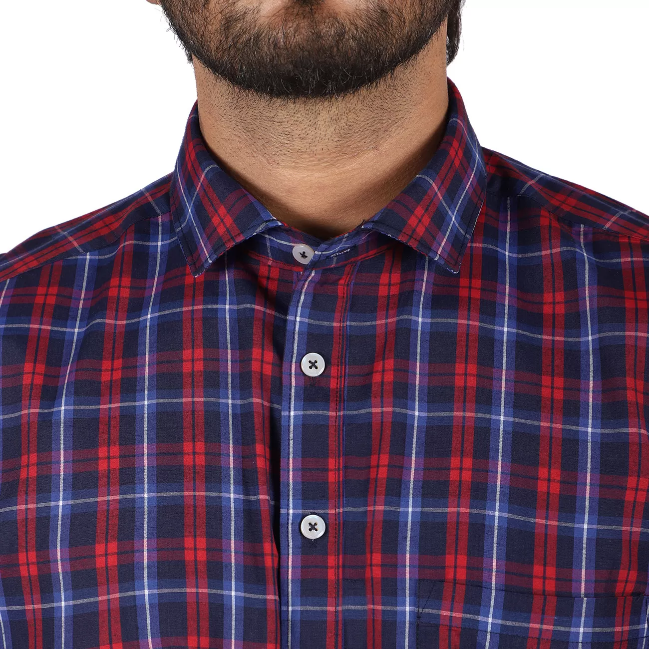 Navy & Red Graph Check Half Sleeve Shirt