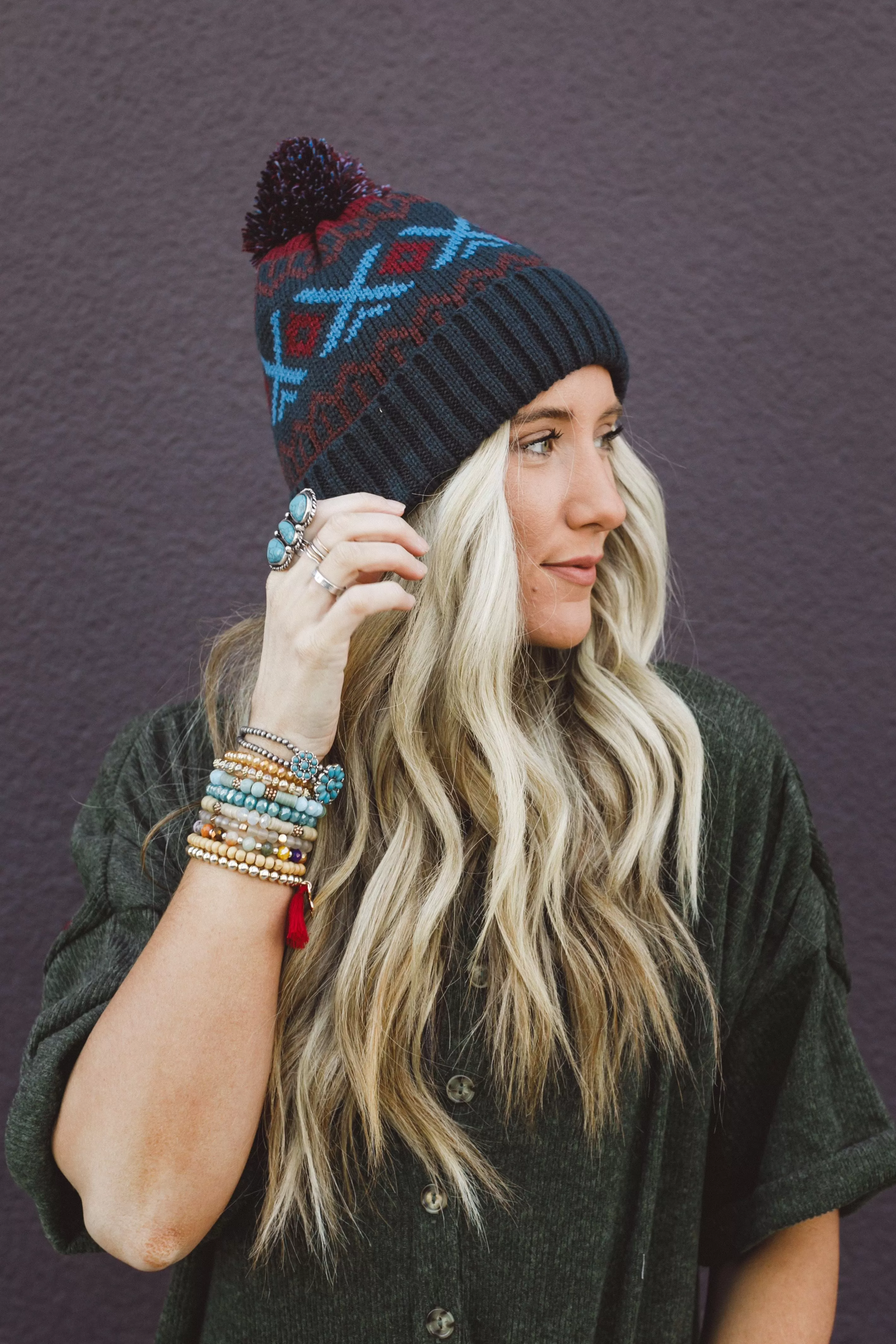 Nili Pom Beanie - Blue Multi