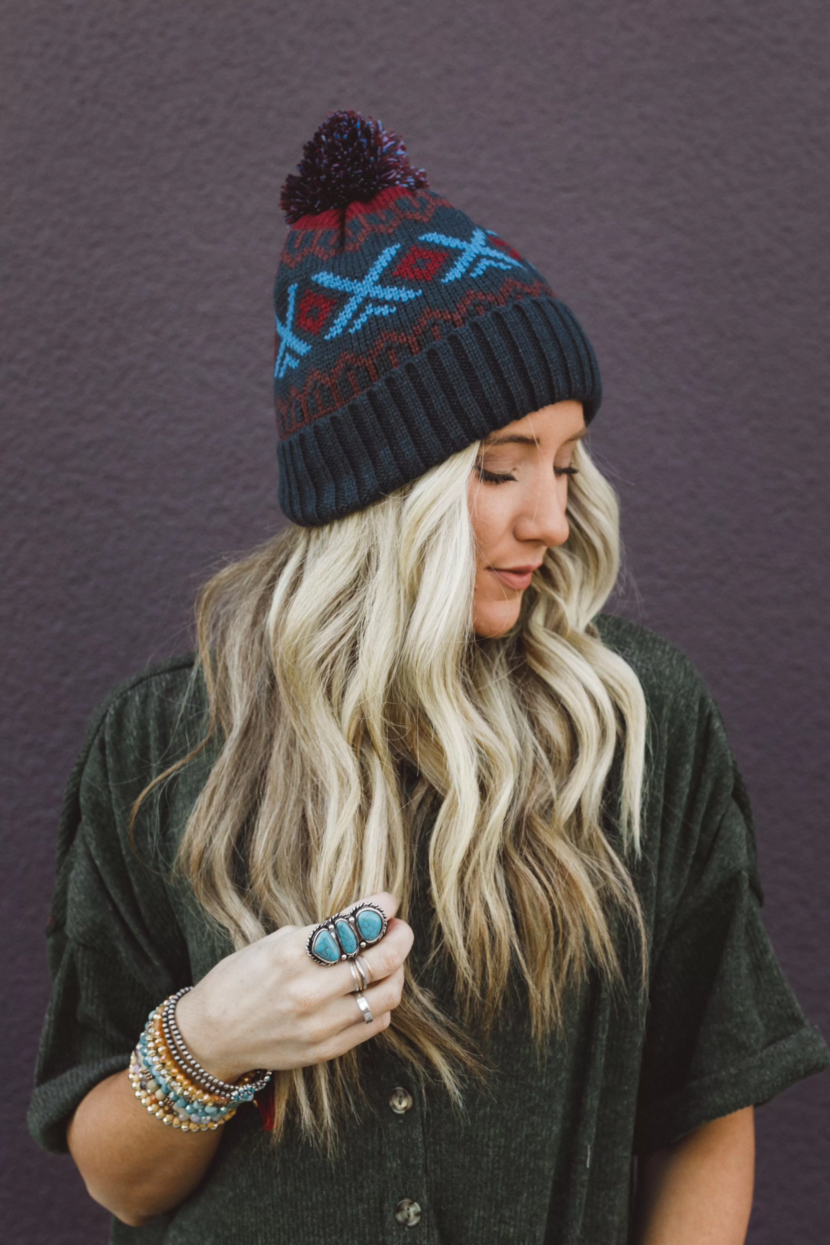 Nili Pom Beanie - Blue Multi