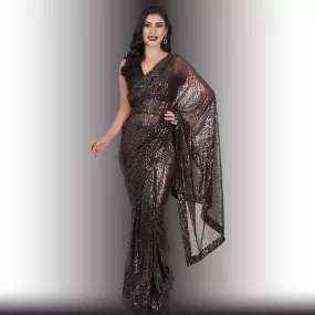 One Minute Saree - Black with Red Sequins