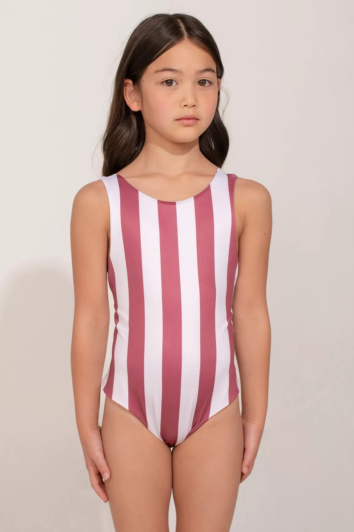 One Piece Swimmer Stripes Dark Cherry