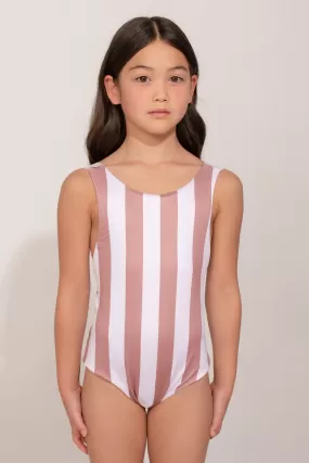 One Piece Swimmer Stripes Dark Nude