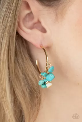 Paparazzi Earring Gorgeously Grounding - Gold Turquoise Pebbles Hoop