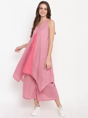 Pink Dobby V-Asymmetric Kurta-Palazzo