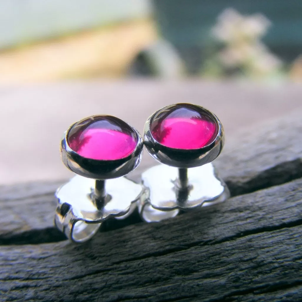 Pink Ruby Studs, Ruby Studs, Ruby Earrings, Ruby Silver Studs, 5mm Studs, Ruby Sterling Silver Studs