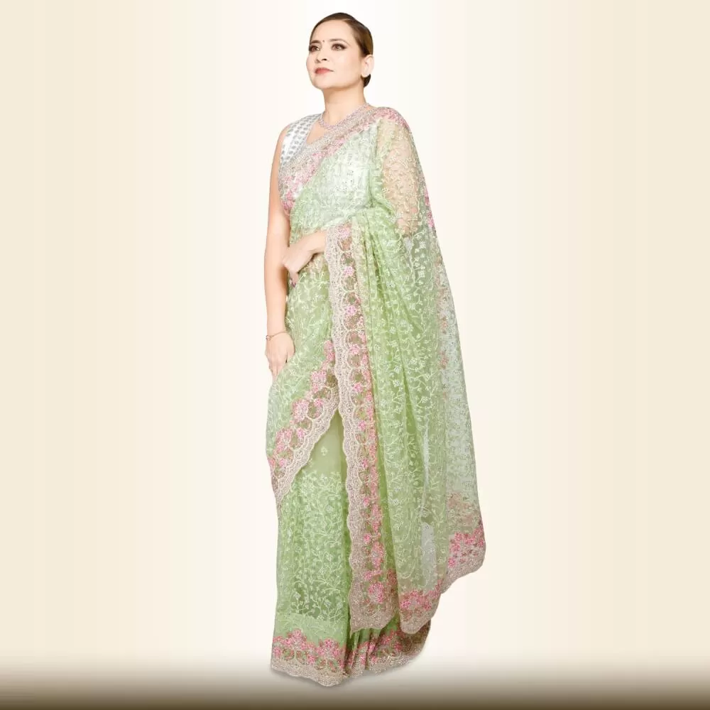 Pure Net Indian Saree - Green