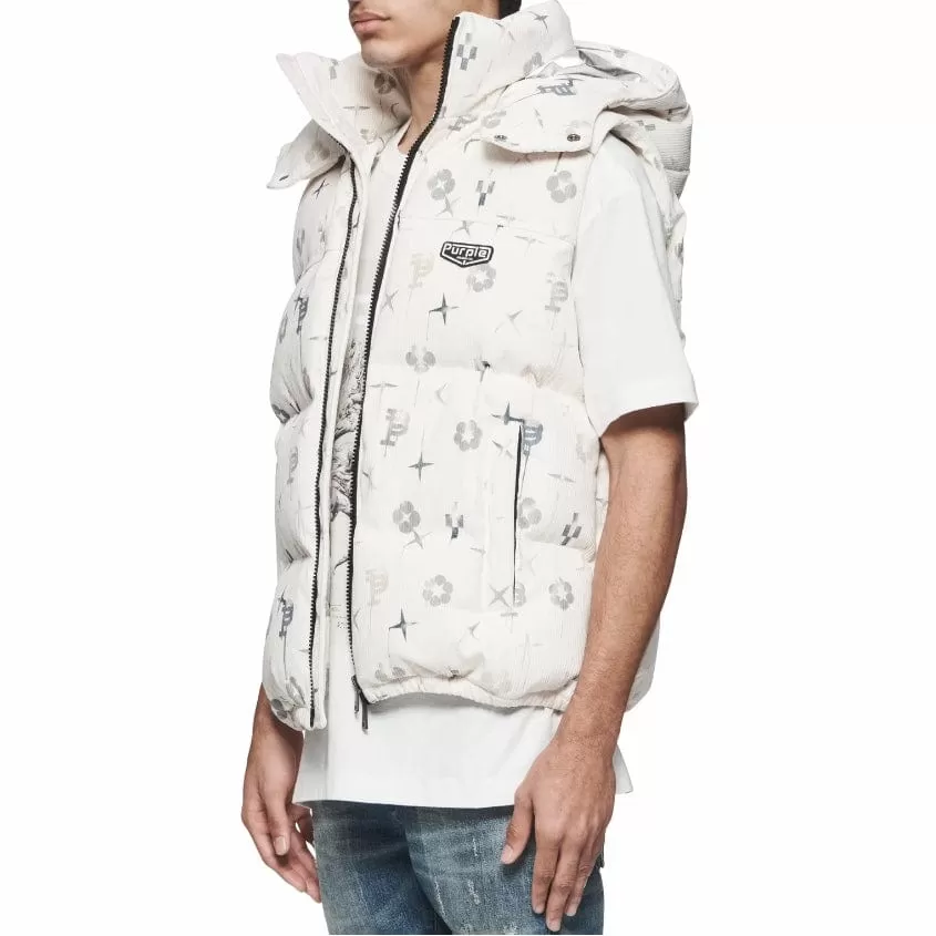 Purple Brand Printed Corduroy Puffer Vest (Off White) P637-PCLV124