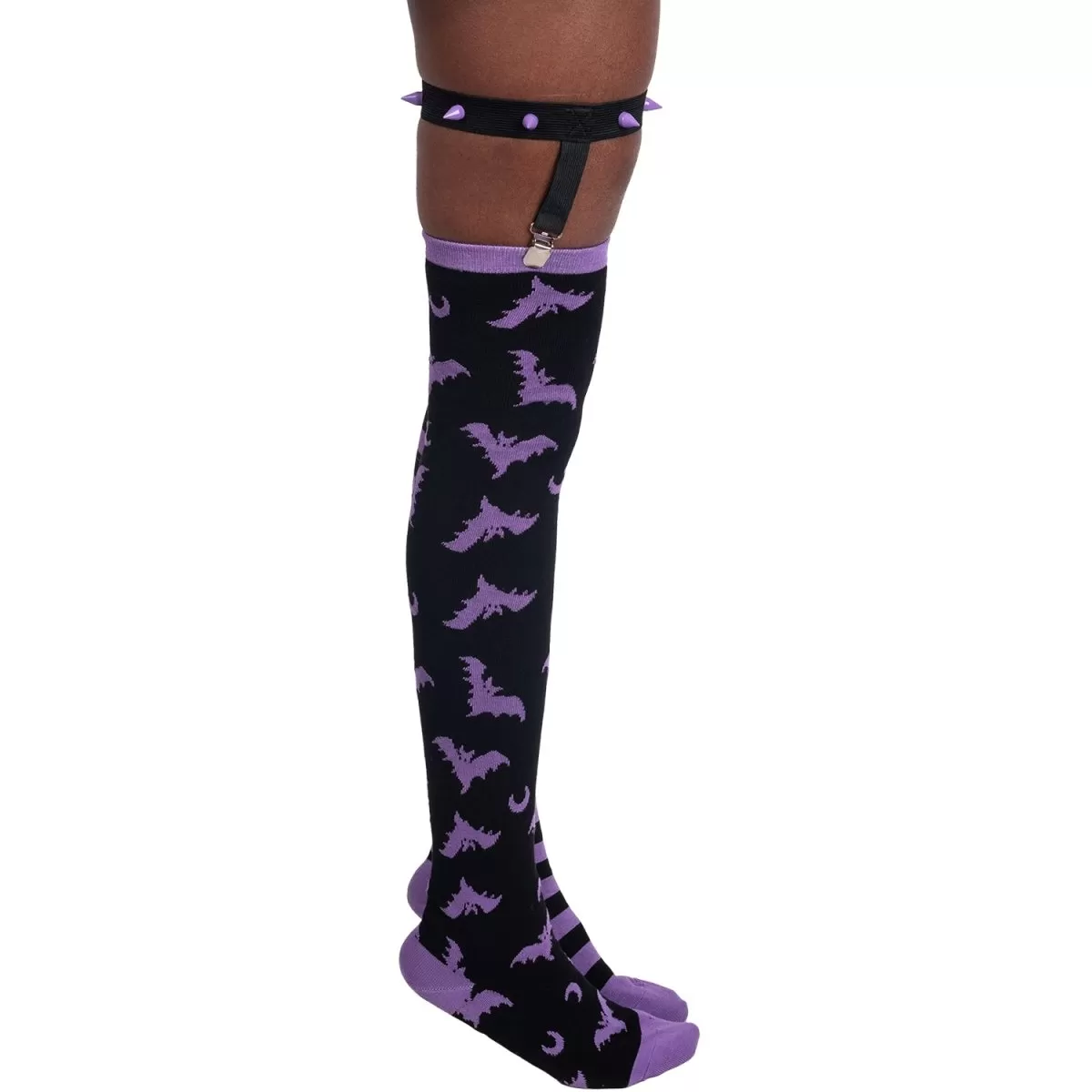 Purple Stripes Thigh High Garter Socks