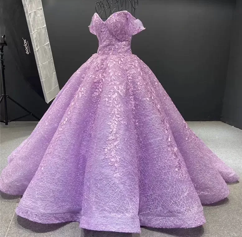 Purple Vintage Appliques Gown