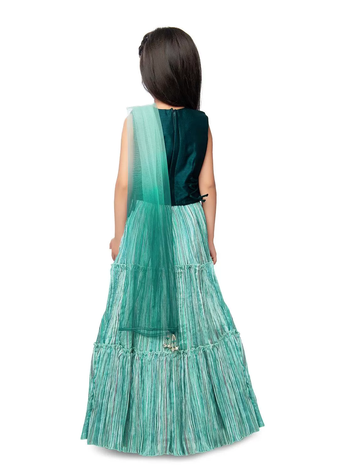 Rama Green Coloured Ready-To-Wear Lehenga Choli With Mirror Work For Girls