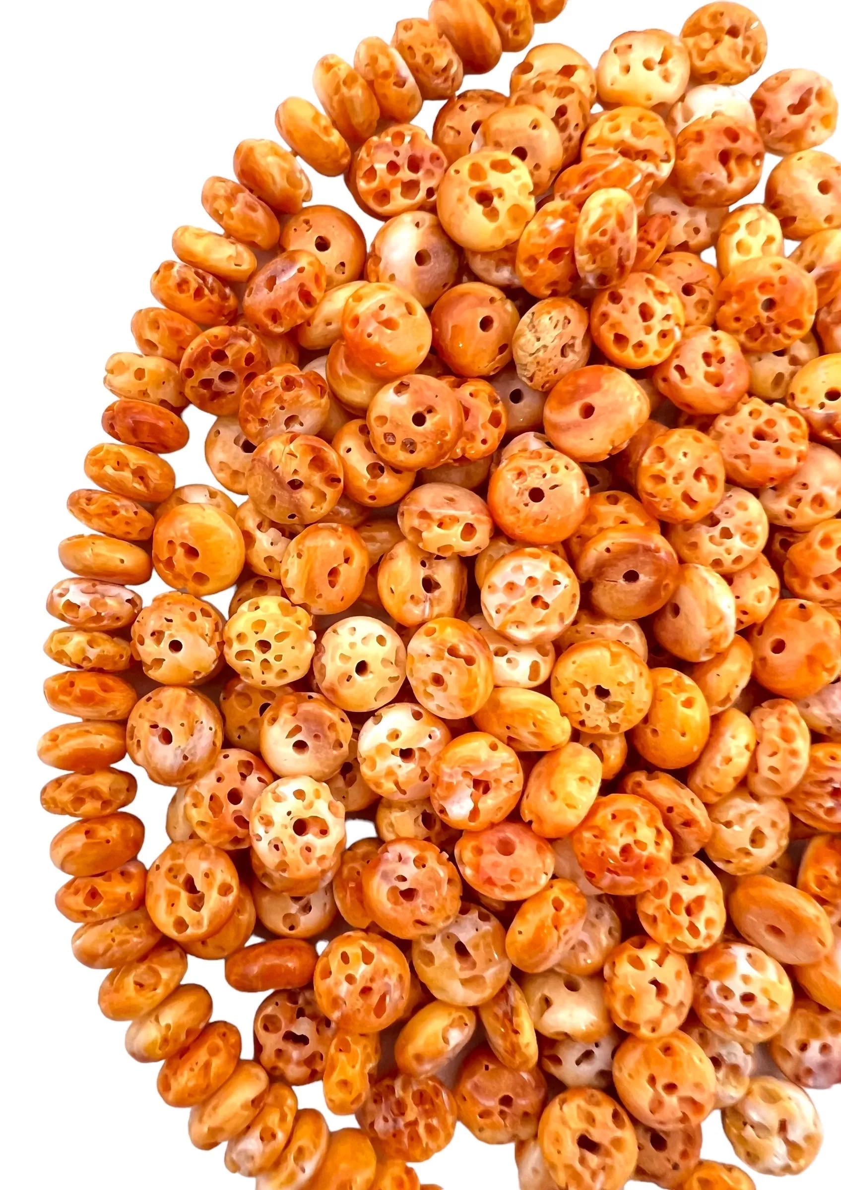 RARE Orange Spiny Oyster 7mm Rondel Beads, (Package of 12 beads)