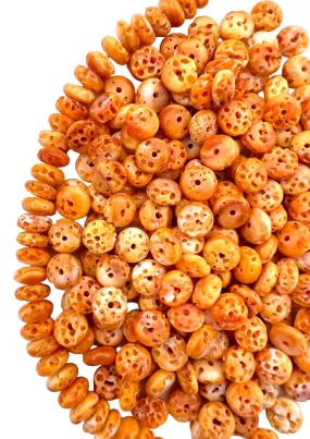 RARE Orange Spiny Oyster 7mm Rondel Beads, (Package of 12 beads)