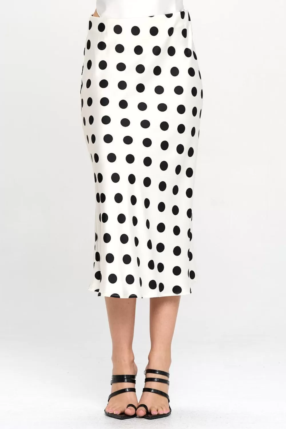 RENEE C Polka Dot Satin Midi Skirt