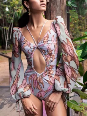 Sexy One-piece Printed Bikini Swimsuit Long Sleeves