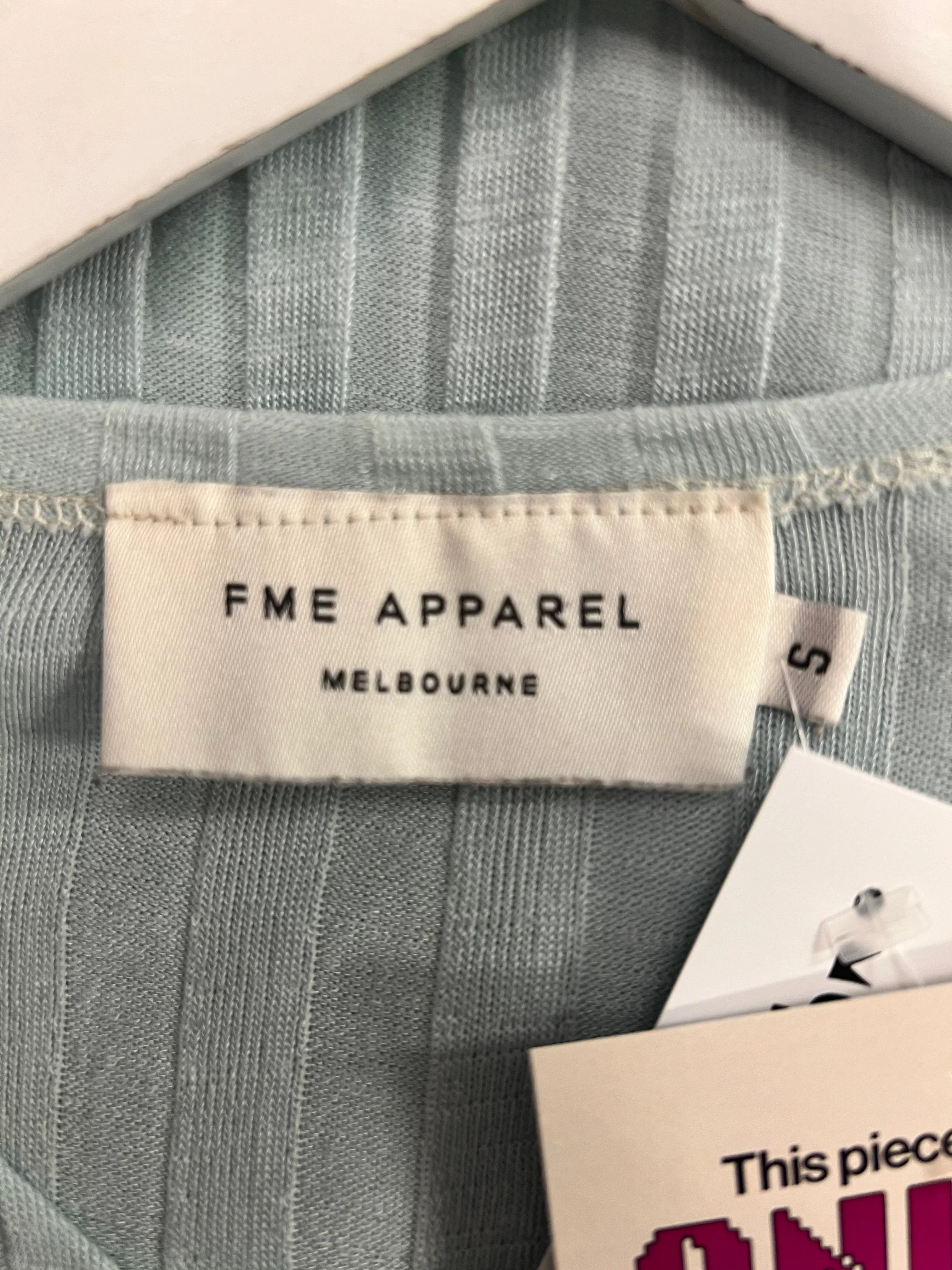 Size S - FME Apparel Blue Rib Button Raw Hem Top