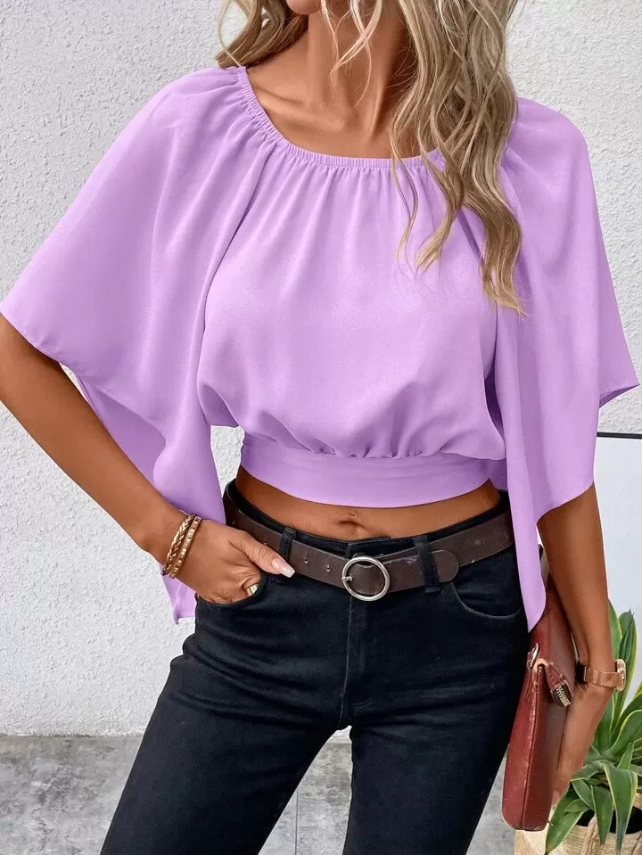 Sleeve tie back crop blouse in lilac