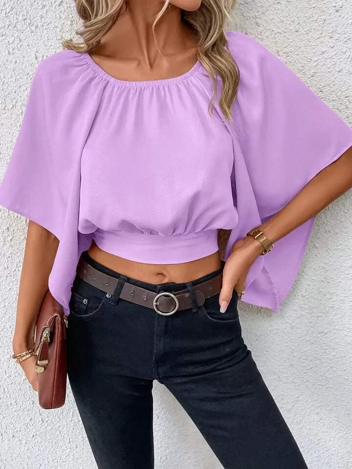 Sleeve tie back crop blouse in lilac