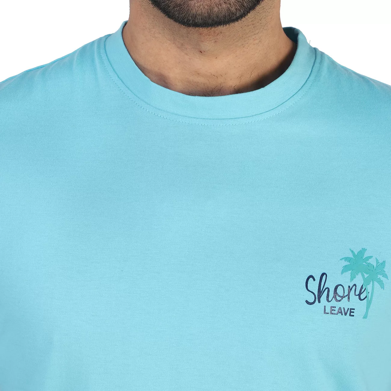 Soft Enzyme Washed Turquoise Blue Round Neck Cotton T-shirt