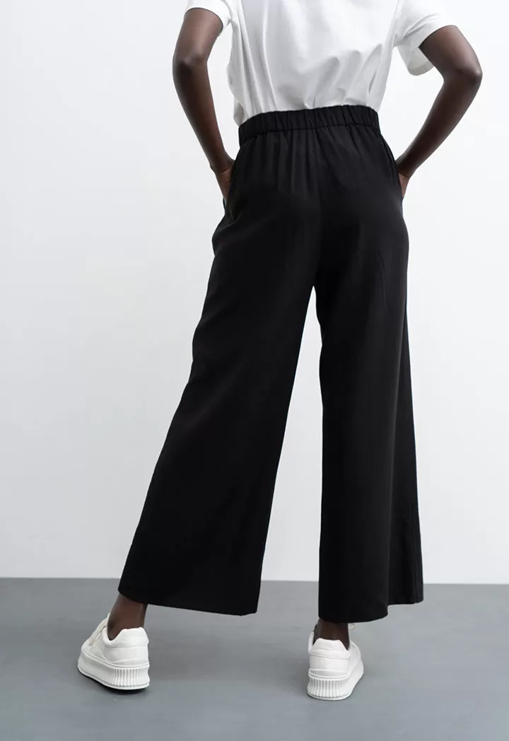 Solid Linen Pants With Self Belt