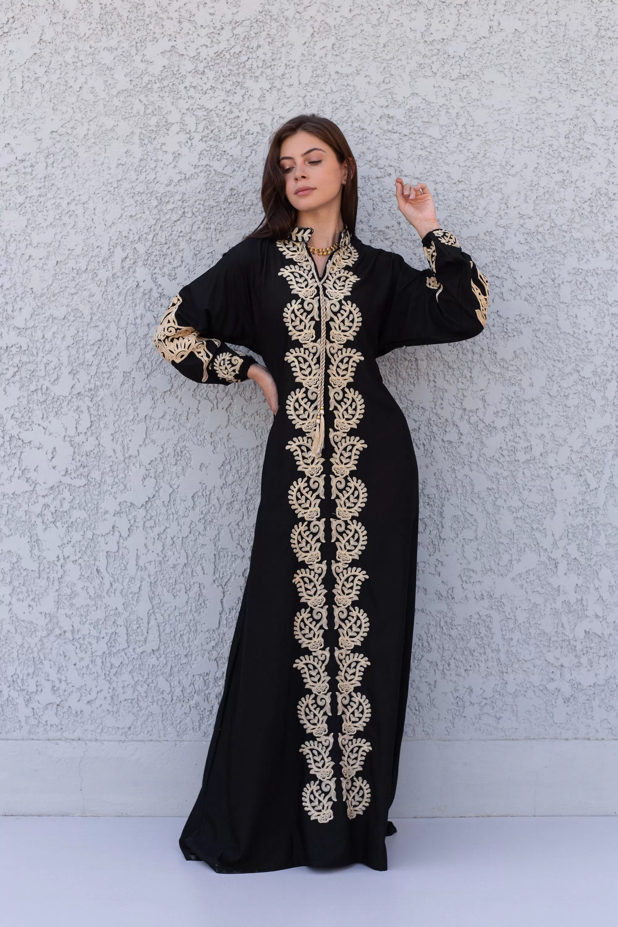 Stunning Black Cotton caftans for women, embroidered long sleeve Kaftan, Caftan maxi dress, Caftans for women, cotton caftan, caftans