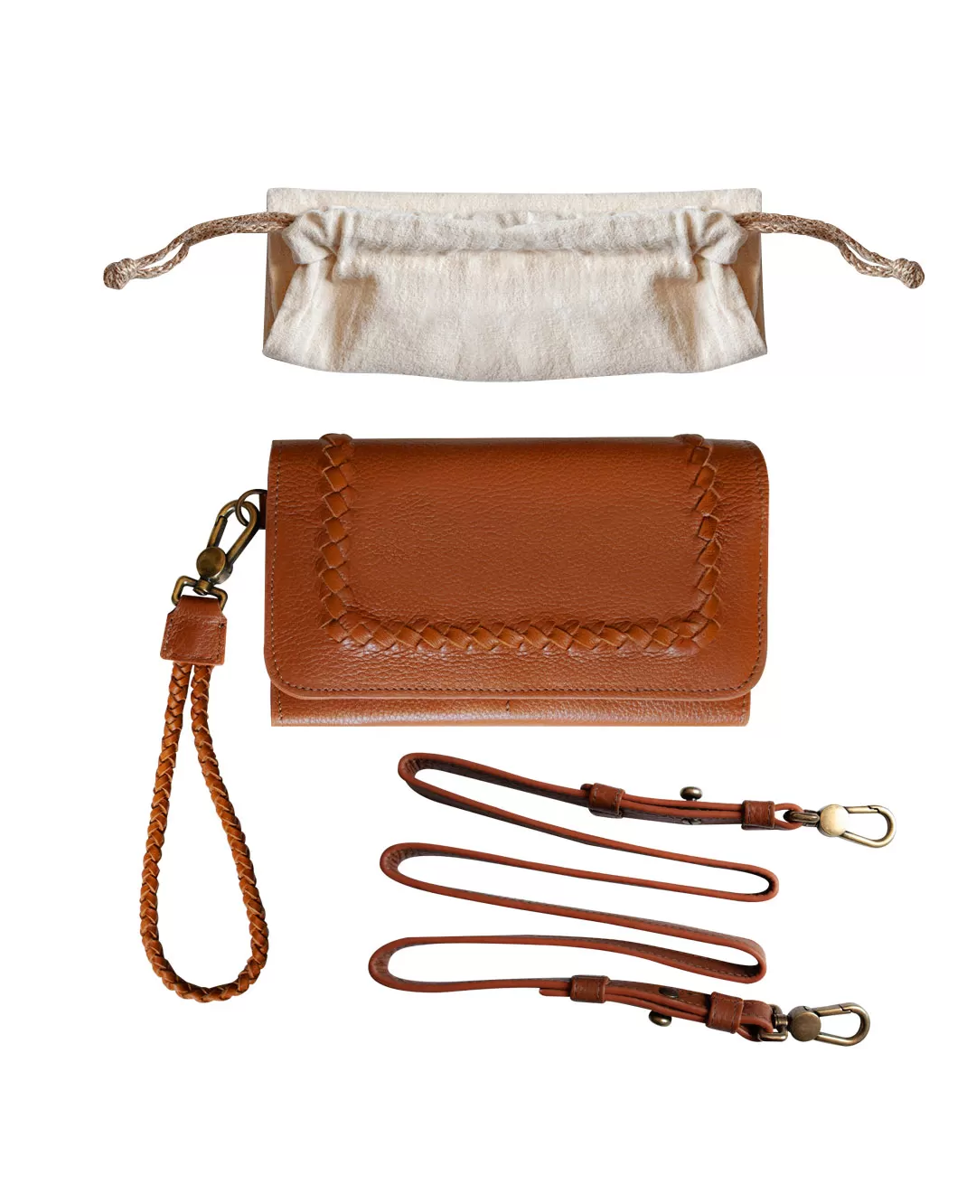 Tan MILA Clutch Wallet with Wrist Strap - Full Grain Leather