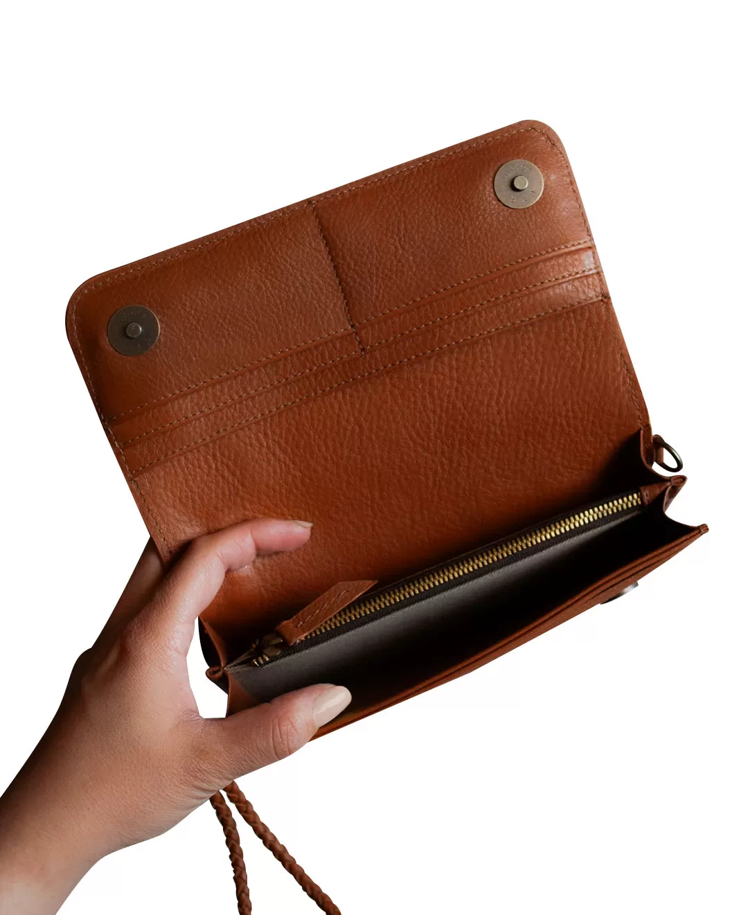 Tan MILA Clutch Wallet with Wrist Strap - Full Grain Leather