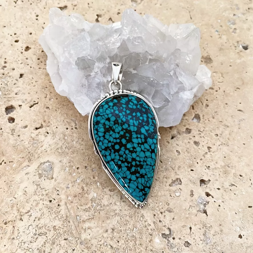 Turquoise Large Teardrop Pendant - Matrix