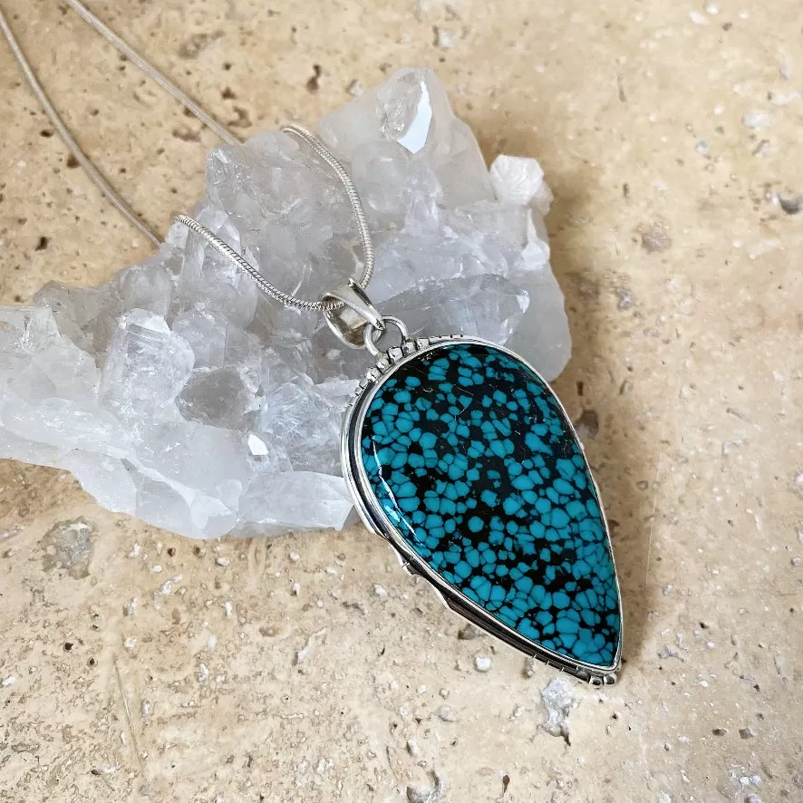 Turquoise Large Teardrop Pendant - Matrix