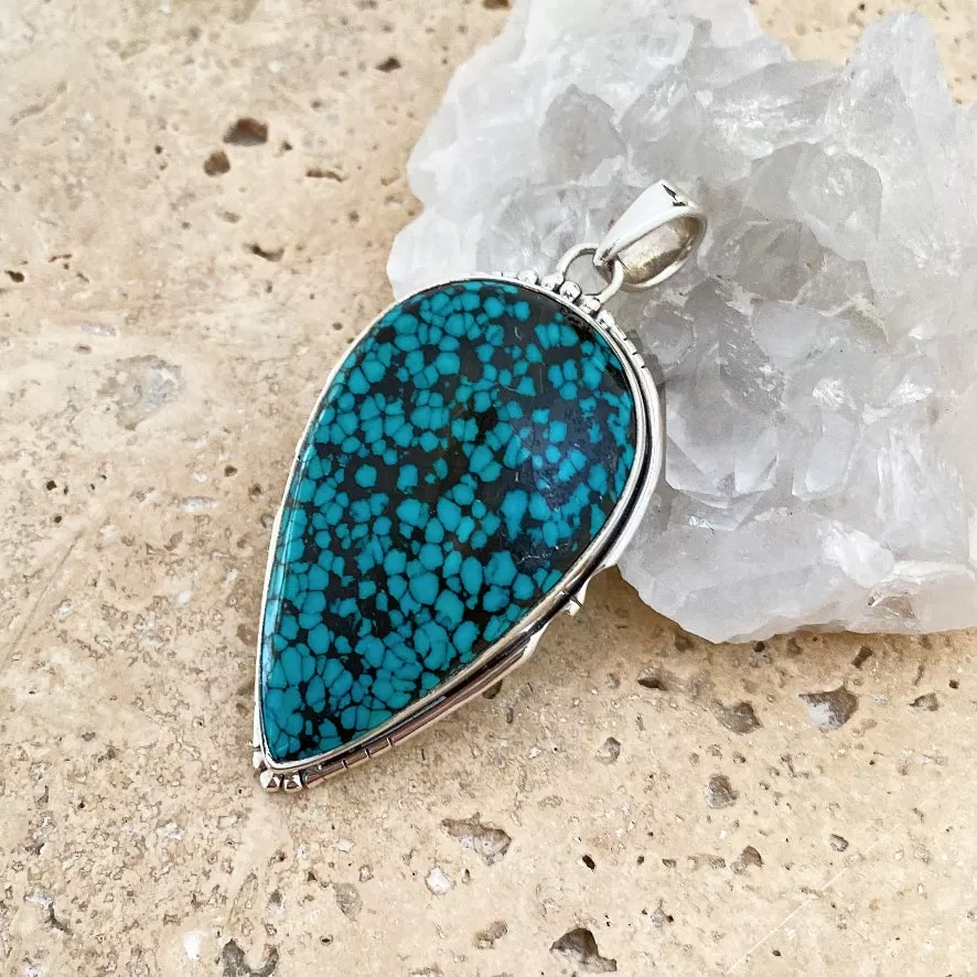 Turquoise Large Teardrop Pendant - Matrix