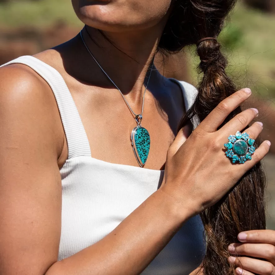 Turquoise Large Teardrop Pendant - Matrix